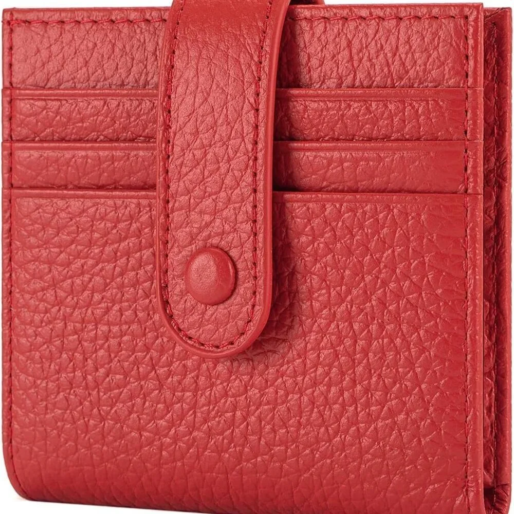Genuine Leather Slim Wallet for Women Bifold Card Holder with Zipper Coin Pouch